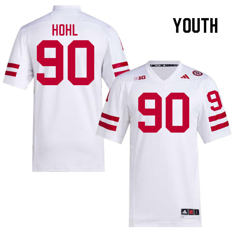 Youth #90 John Hohl Nebraska Cornhuskers College Football Jerseys Stitched Sale-White